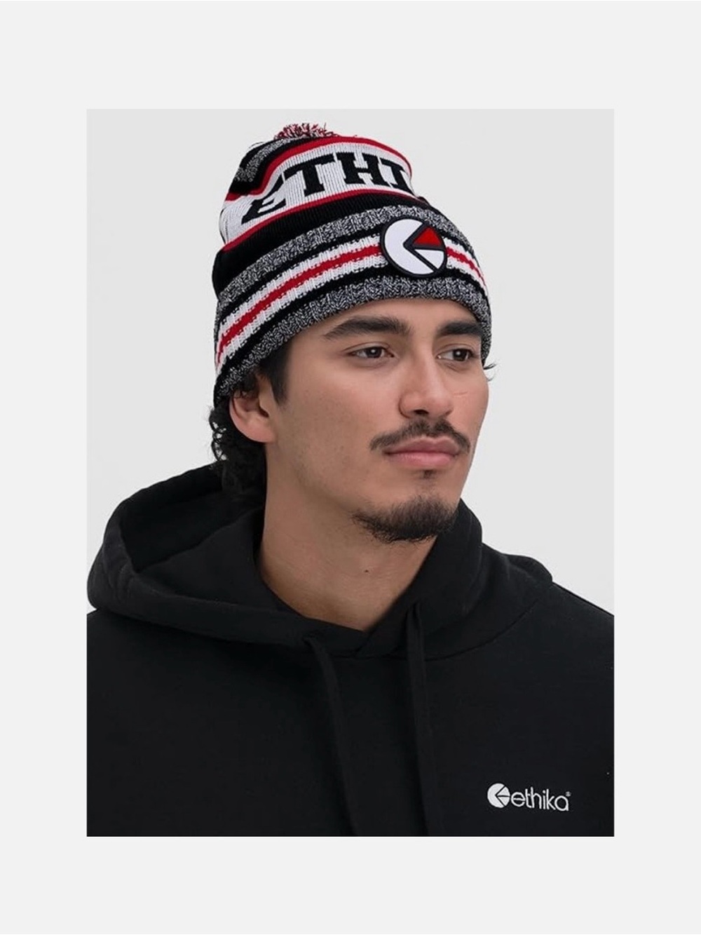 ethika Red Black White Pom Pom Knit Beanie - Picture 4 of 7